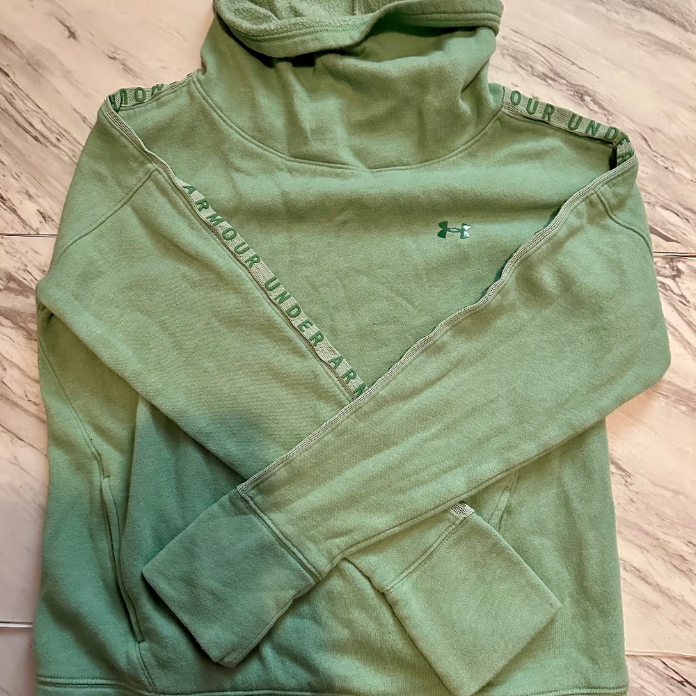 Under Armour Light Green Taped Logo Fleece Funnel Neck Sweatshirt Extra Small